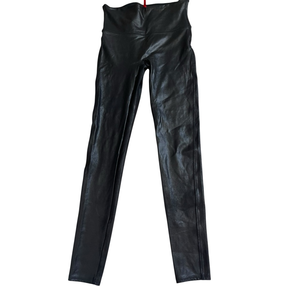 SPANX Faux Leather Leggings Black Pull On Skinny Shaping Pants M - Picture 2 of 9